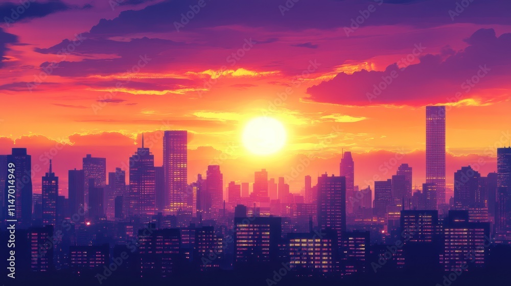 A vibrant sunset casts a warm glow over a bustling city skyline, creating a picturesque scene of urban life. A vibrant sunset casts a warm glow over a bustling city skyline, creating a picturesque scene of urban life.