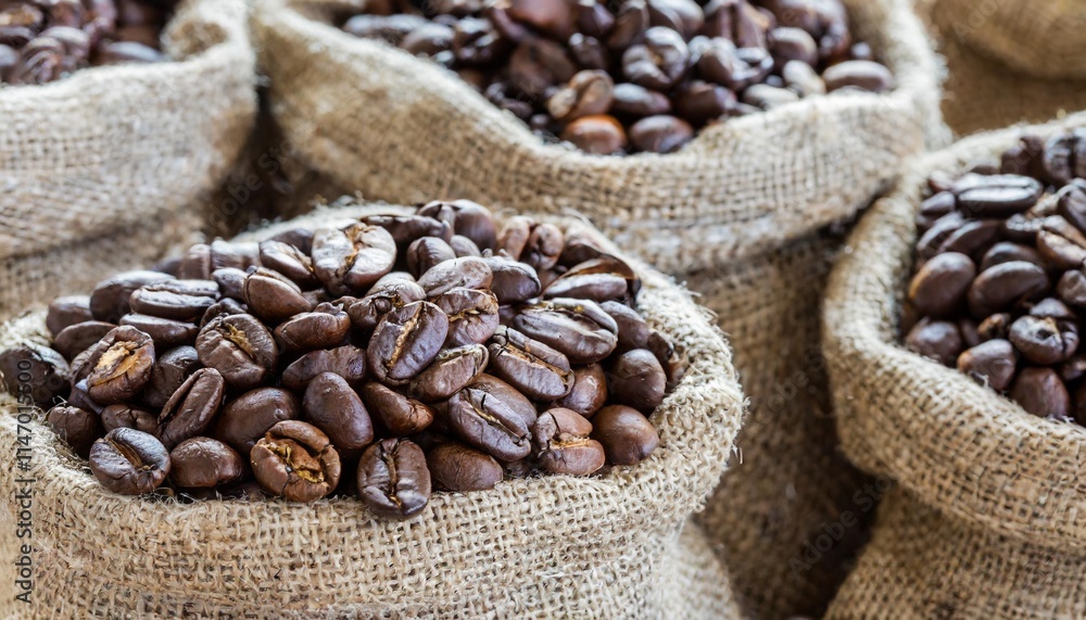 Raw Coffee Beans in Burlap Sacks Ready for Roasting and Export Raw Coffee Beans in Burlap Sacks Ready for Roasting and Export