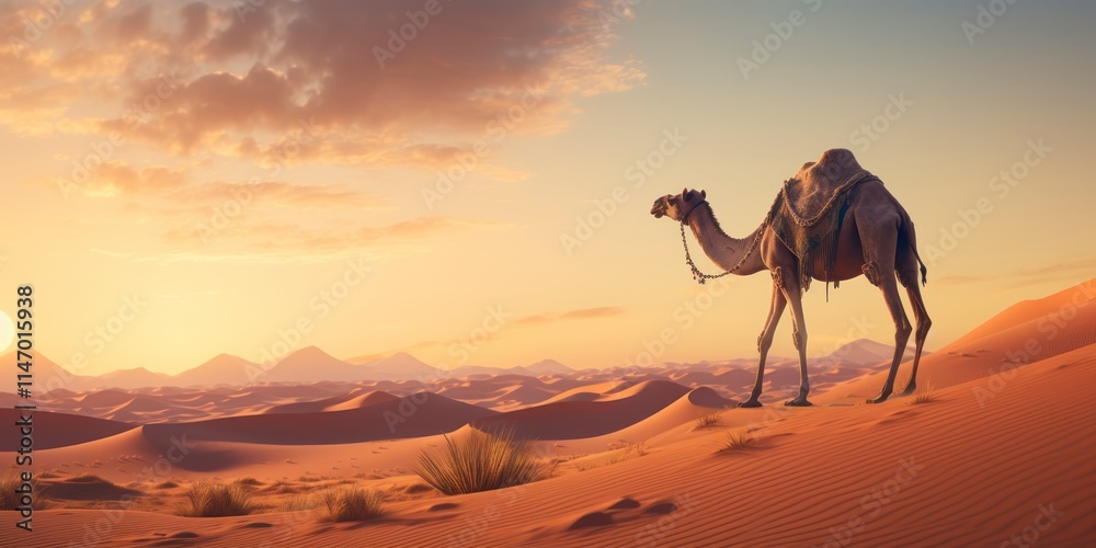 Camel in the desert at sunset. Camel in the desert at sunset.