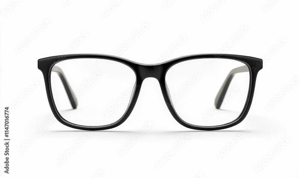 Black rectangular eyeglasses, clear lenses, white background. Black rectangular eyeglasses, clear lenses, white background.