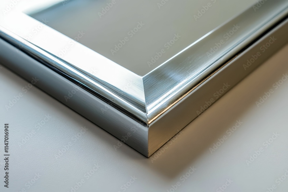 Shiny silver frame, mirrored surface, sharp corner. Shiny silver frame, mirrored surface, sharp corner.