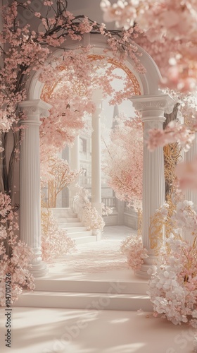 Grand Ballroom with Soft Cherry Blossom Decor - Made with Generative AI
