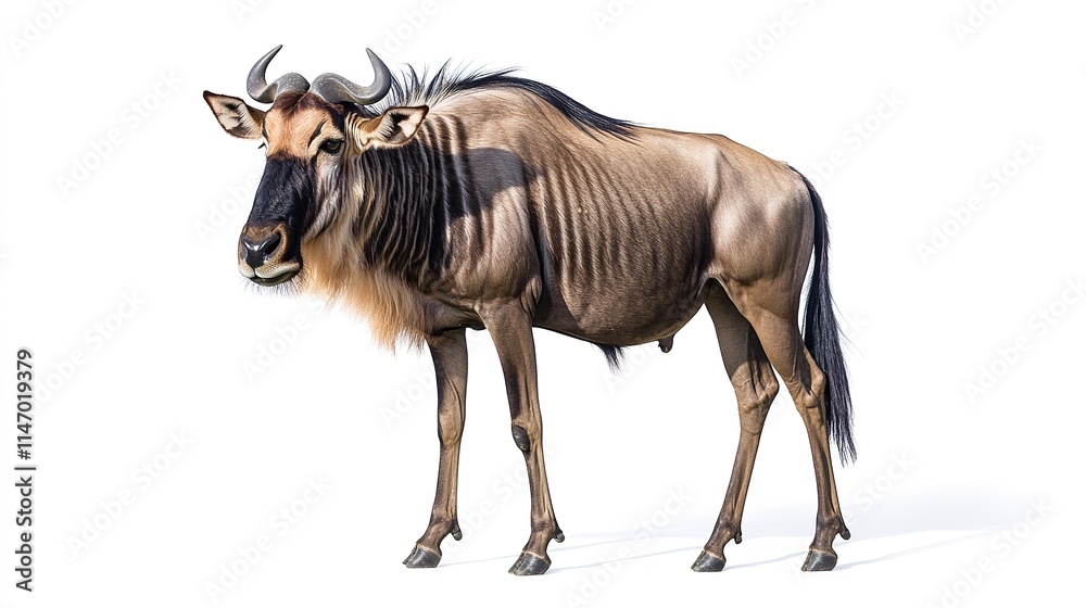 Majestic wildebeest stands gracefully, showcasing defined muscle Majestic wildebeest stands gracefully, showcasing defined muscle