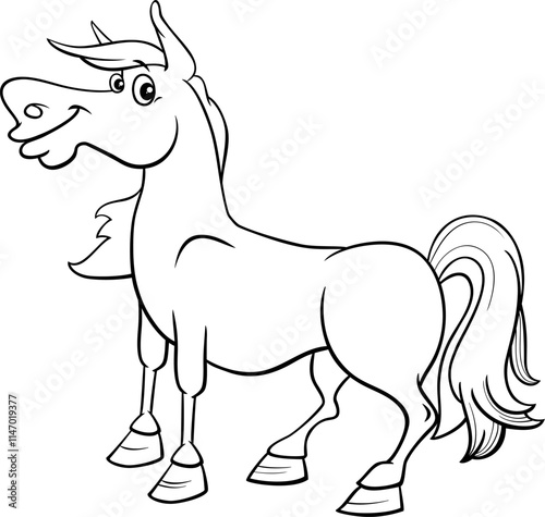 funny cartoon horse farm animal character coloring page photo