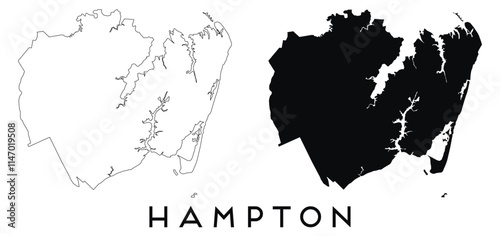 Hampton County, South Carolina map outline and black silhouette vector