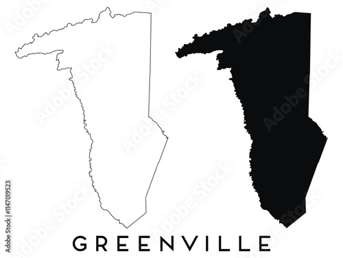 Greenville County, South Carolina map outline and black silhouette vector