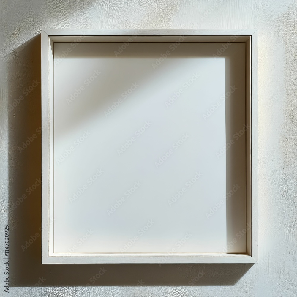 White frame, blank canvas, wall, sunlight shadow. White frame, blank canvas, wall, sunlight shadow.