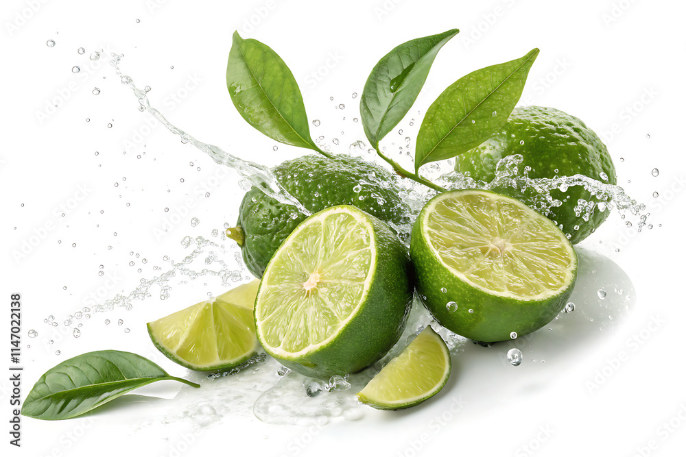 lime splash water isolated on a white background lime splash water isolated on a white background