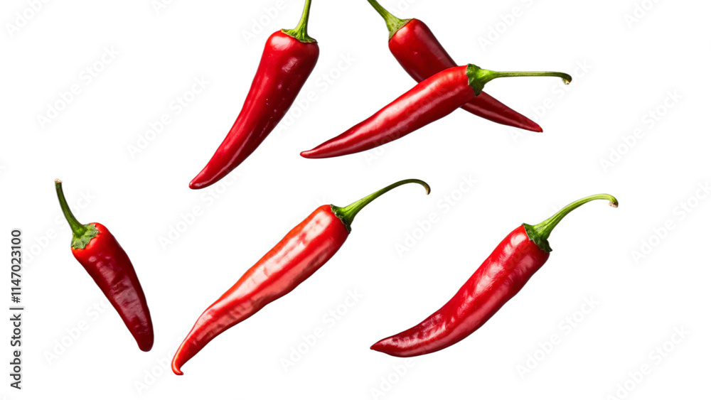 Flying Chili Peppers, red hot chili peppers on white. Flying Chili Peppers, red hot chili peppers on white.