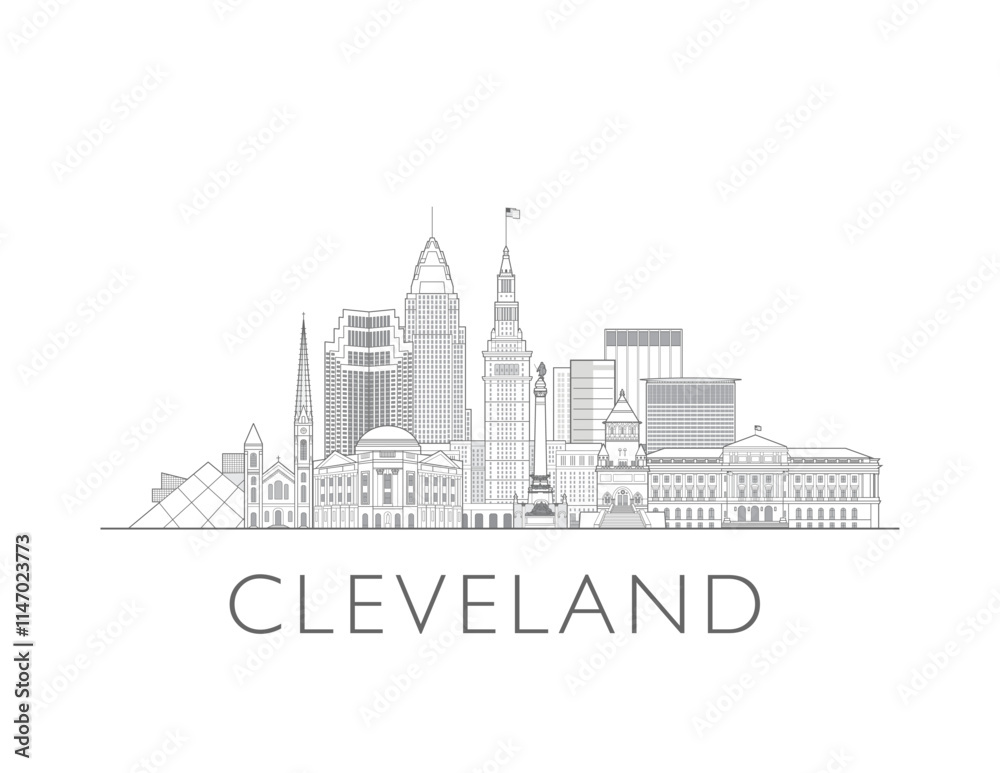 Obraz premium Cleveland skyline cityscape vector illustration