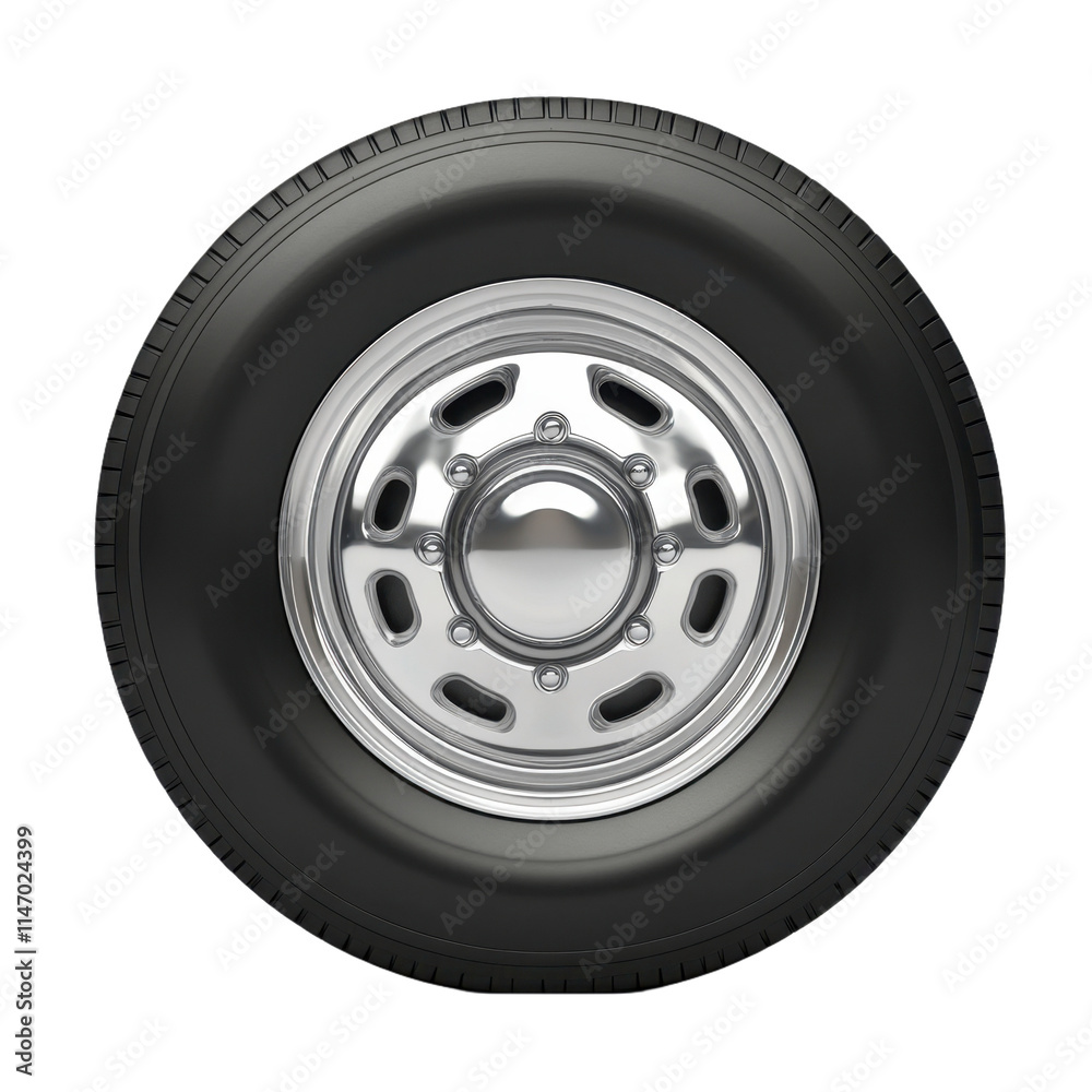 Black tire with a chrome rim, isolated on a white background. Black tire with a chrome rim, isolated on a white background.