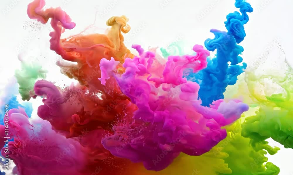 vivid color powder explosion in super slow motion on white background