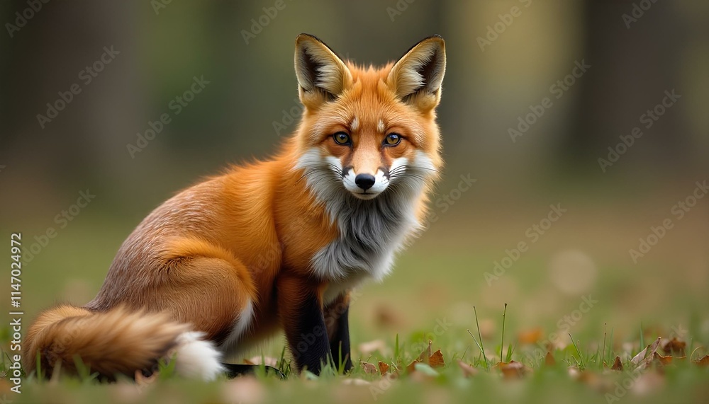 In a grassy meadow, a fox and a rabbit are positioned side by side, showcasing their contrasting colors and features In a grassy meadow, a fox and a rabbit are positioned side by side, showcasing their contrasting colors and features