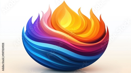 A vibrant logo design featuring stylized flames and waves in warm and cool colors. photo