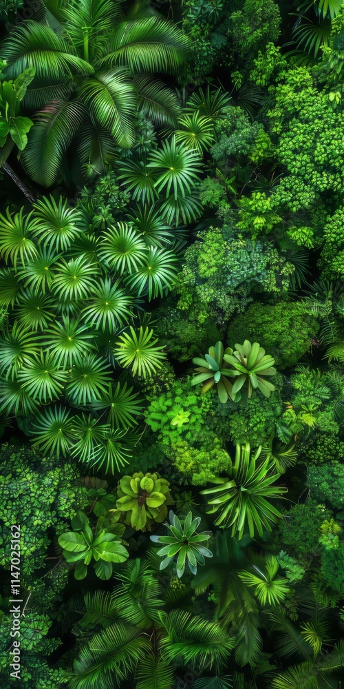 Birds-eye view of thriving rainforest. Birds-eye view of thriving rainforest.