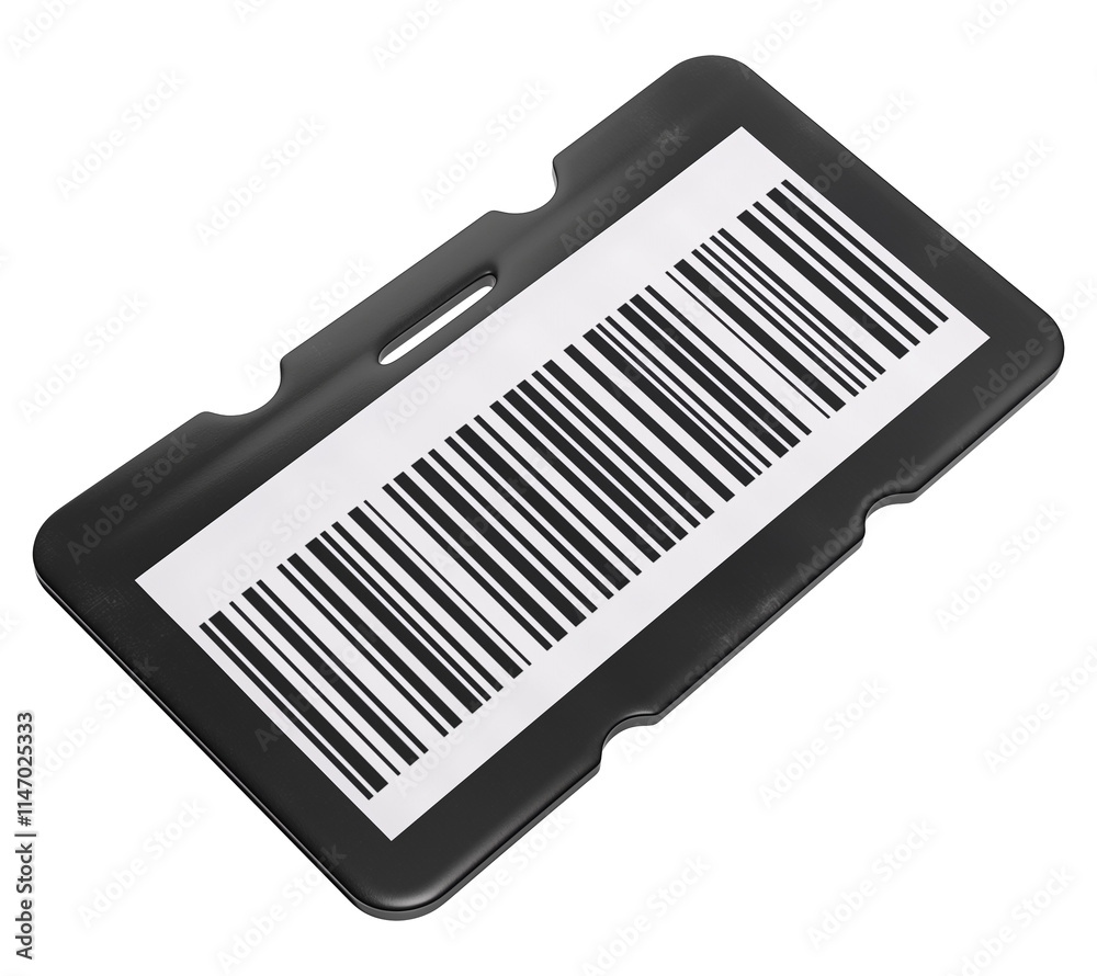 black plastic card with printed barcode is isolated on transparency background, showcasing flat and minimalistic design black plastic card with printed barcode is isolated on transparency background, showcasing flat and minimalistic design