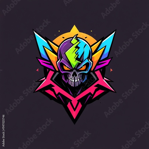 Neon Skull Gaming Logo: A vibrant, stylized skull emblem for esports teams or gaming communities.
