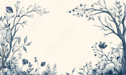 Floral border; pencil sketch; light background; intricate details.