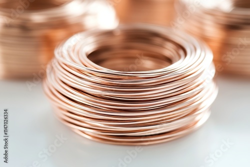 Shiny copper wires arranged in spiral formation create an elegan photo