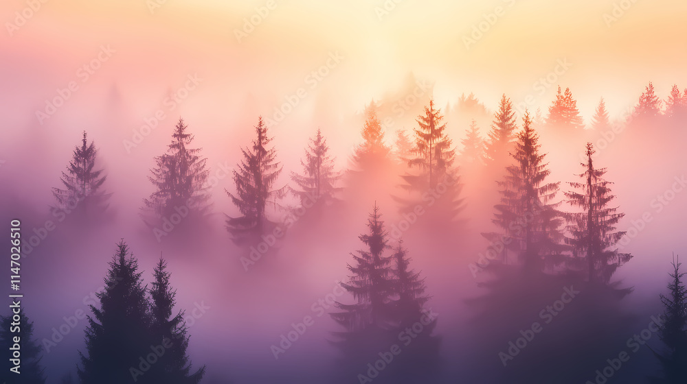Misty forest at dawn in magazine photography style. Misty. Illustration Misty forest at dawn in magazine photography style. Misty. Illustration