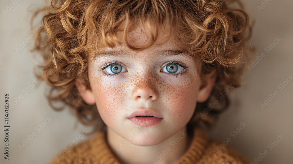 Portrait of a Freckled Child with Bright Blue Eyes and Curly Red Hair
Portrait of a Freckled Child with Bright Blue Eyes and Curly Red Hair
