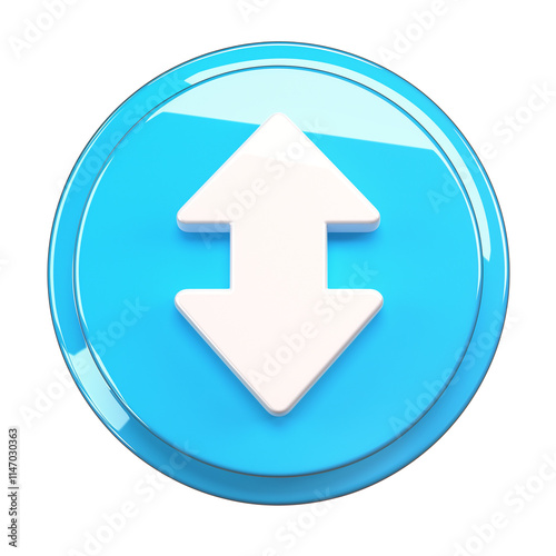 Free Download glossy blue circular button with white double arrow symbol pointing up and down, isolated on transparency background, representing volume or directional control - GFXLoad