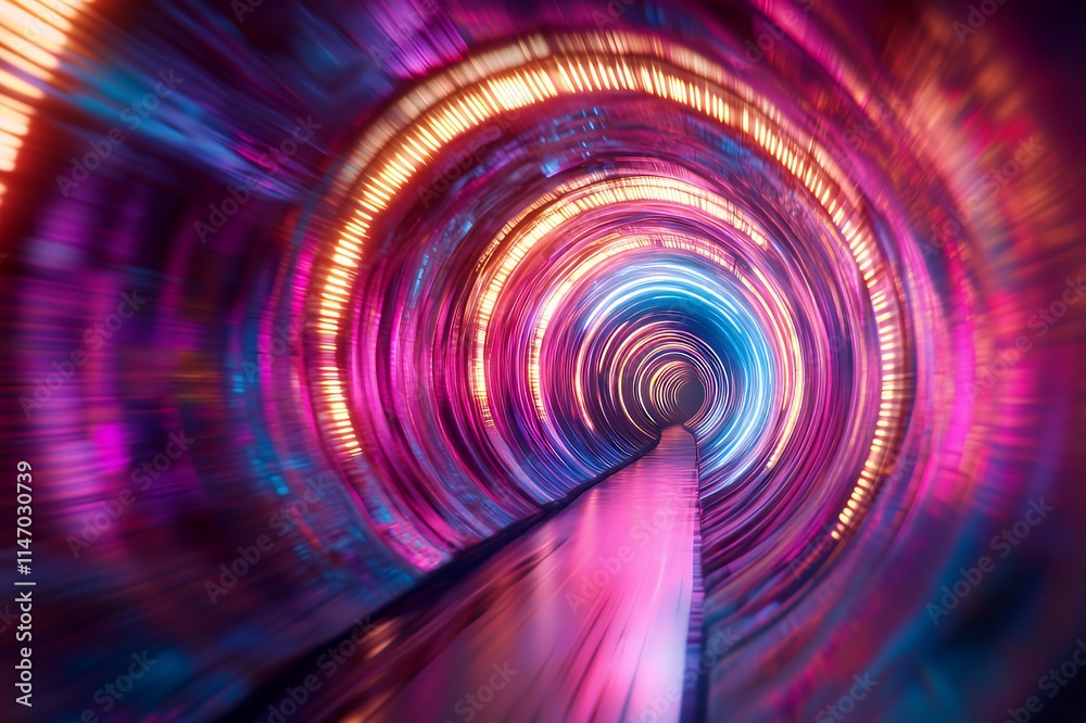 Neon Lights Illuminate A Futuristic Tunnel Pathway Neon Lights Illuminate A Futuristic Tunnel Pathway