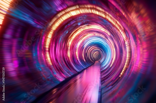 Neon Lights Illuminate A Futuristic Tunnel Pathway