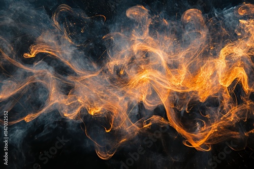 Abstract swirling orange fire and smoke art photo