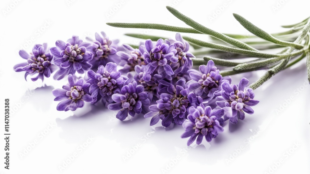 Commercial photo with lavender flowers on a white background with space for text.