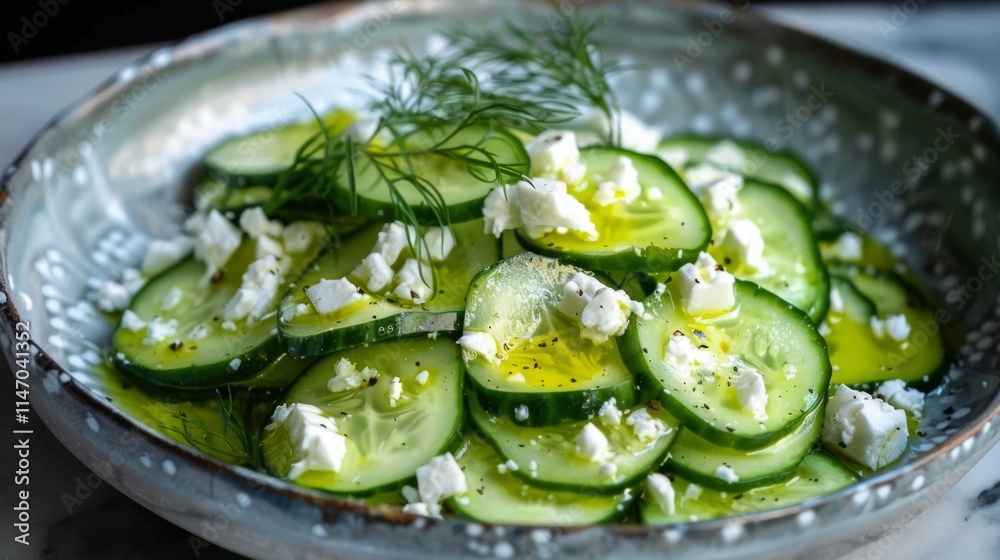 Basic ingredients shine in a minimalist salad with just cucumbers and feta Basic ingredients shine in a minimalist salad with just cucumbers and feta