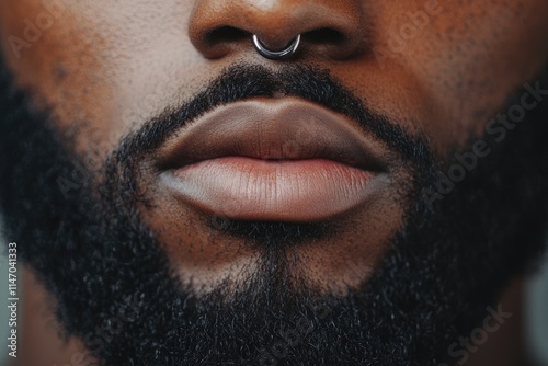 Close up of stylishly groomed mixed race mans beard. photo