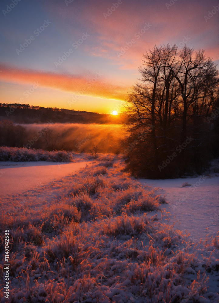 Naklejka premium sunrise over the river
