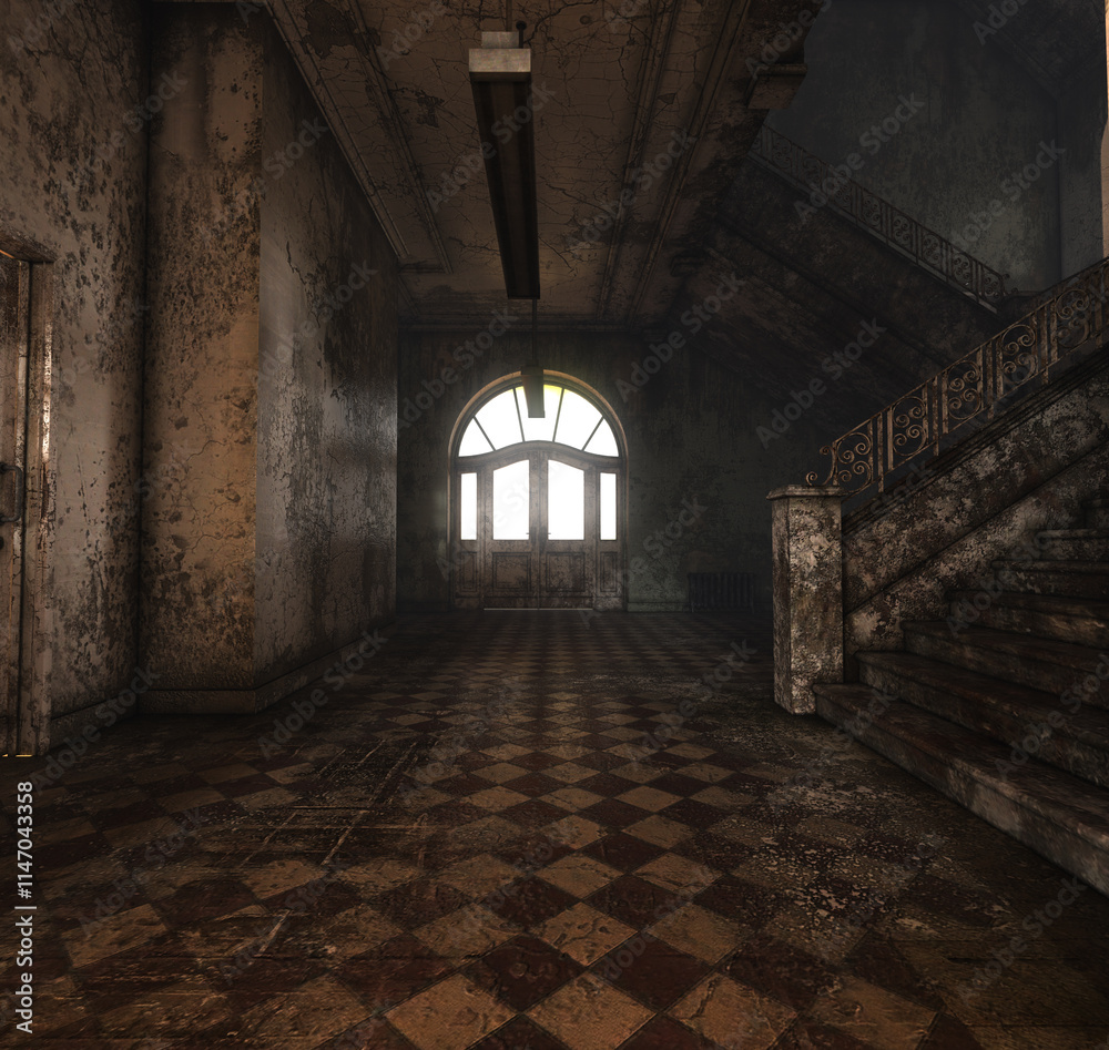 3D rendered spooky interior of an empty mansion 3D rendered spooky interior of an empty mansion