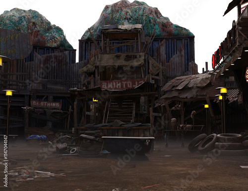 3D rendered post-apocalyptic market isolated on transparent background photo