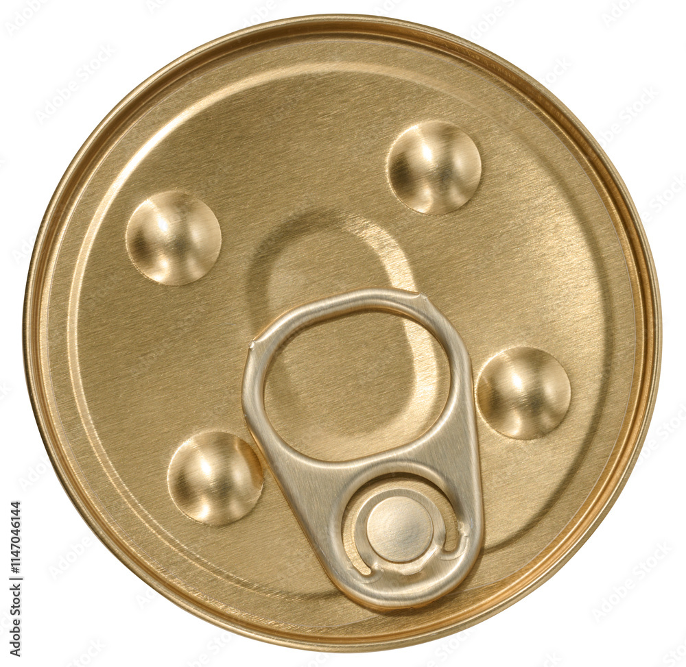 Round tin lid from a can of canned food on an isolated background Round tin lid from a can of canned food on an isolated background
