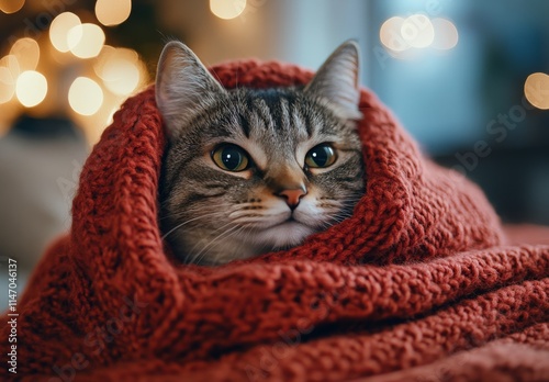 Wallpaper Mural Cozy cat wrapped in a warm knit scarf resting indoors during a chilly afternoon Torontodigital.ca