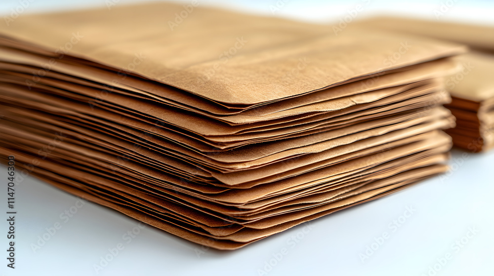 A Detailed Composition of Different Sized Brown Envelopes Ready for Mailing on a Pristine White Background A Detailed Composition of Different Sized Brown Envelopes Ready for Mailing on a Pristine White Background