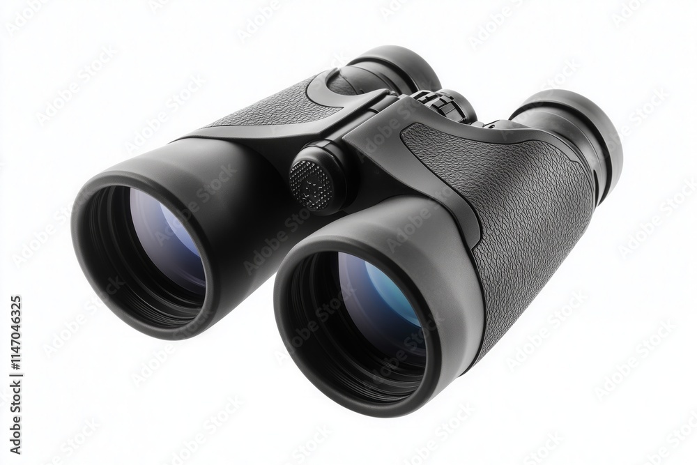 Single black binoculars isolated white background. Single black binoculars isolated white background.