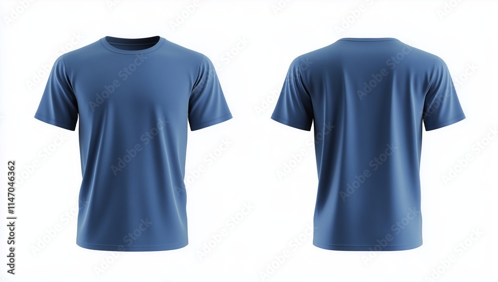 Mockup blank blue T-shirt template, front and back views, isolated on a white background. Mockup blank blue T-shirt template, front and back views, isolated on a white background.
