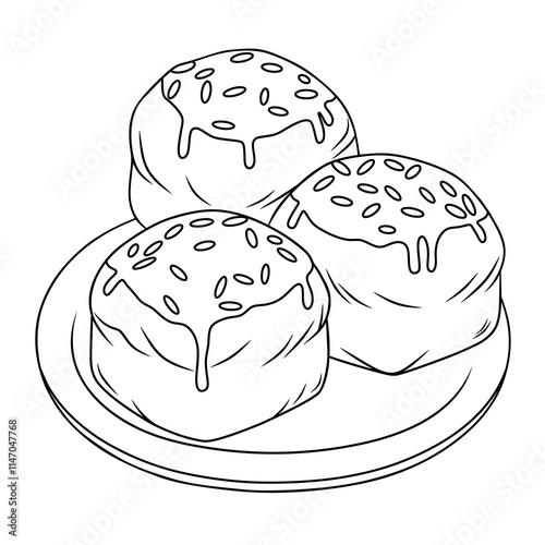 Traditional Pastry Treats Doodled on a Plate with Icing Decorations.