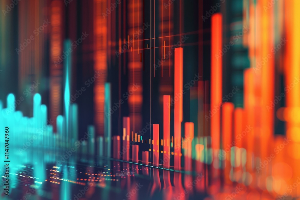 Abstract glowing forex chart with candlestick and financial market data on dark background Abstract glowing forex chart with candlestick and financial market data on dark background