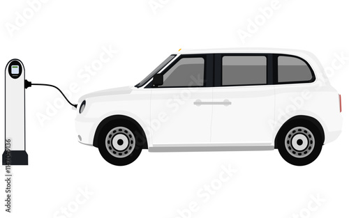 White London Electric taxi charging at station 