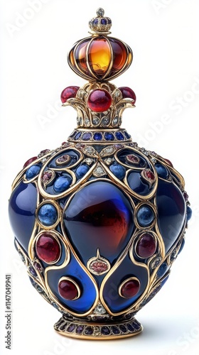 Exquisite decorative perfume bottle featuring intricate designs and vibrant gemstones showcasing craftsmanship photo