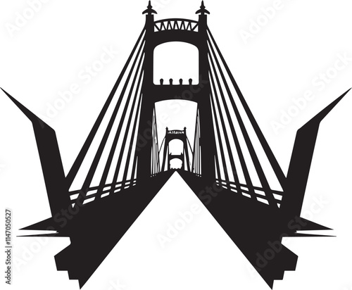 High-Definition Solid Black Silhouette of a Bridge with Perfect Proportions and Sharp Edges