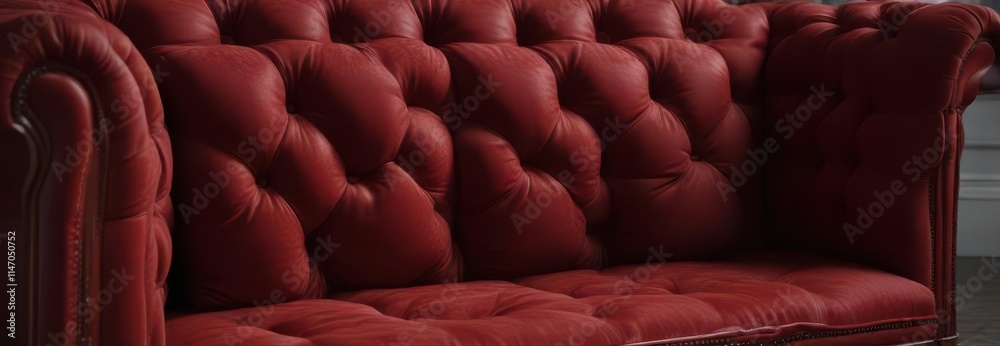 Obraz premium Intricate tufted red velvet, Chesterfield sofa detail , red, velvet