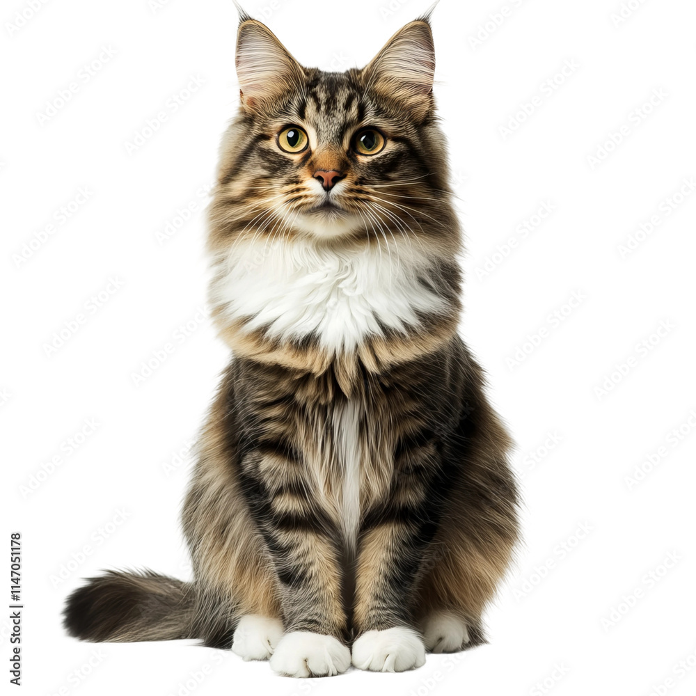 a long haired cat sitting looking straight to the camera white background a long haired cat sitting looking straight to the camera white background