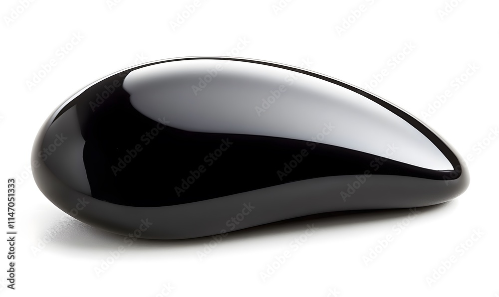Glossy, black, smooth, pebble-shaped object on white. Glossy, black, smooth, pebble-shaped object on white.