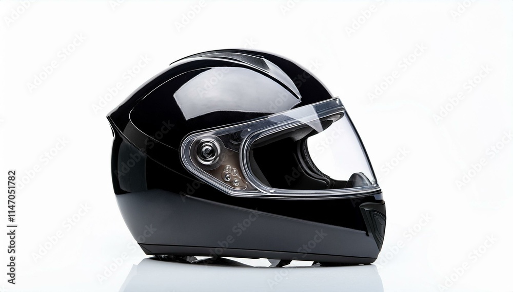 Obraz premium Sleek black motorcycle helmet with clear visor, ready for the road.