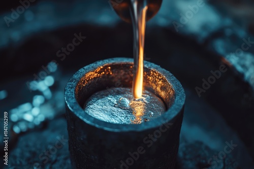 Jewelers manufacture. Melting silver in a small crucible for making jewelery